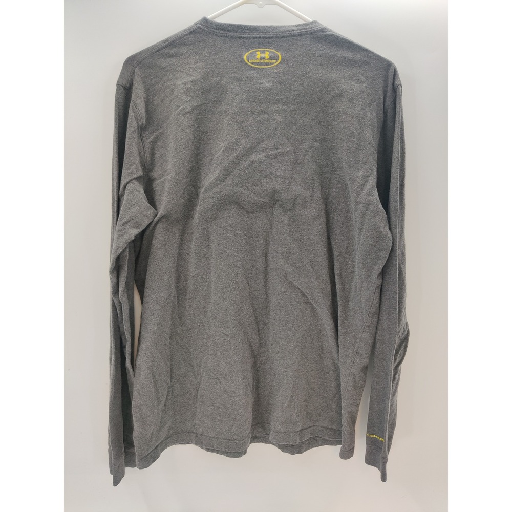 Under Armour Mens HeatGear Long Sleeve Graphic Logo Shirt Gray‎ Yellow Large - Picture 2 of 6
